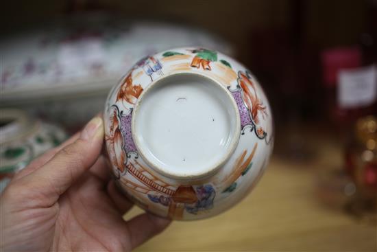 An 18th Chinese famille rose tureen and cover, a similar bowl and crackleglaze jar tureen height 27cm